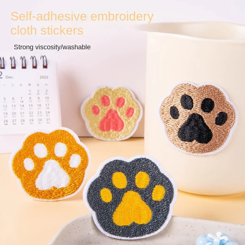 12 New Cute Cartoon Cat Paw Embroidery Patches Self-adhesive Embroidered Patch for Clothes Sports Shoes Patch Anime Clothing DIY