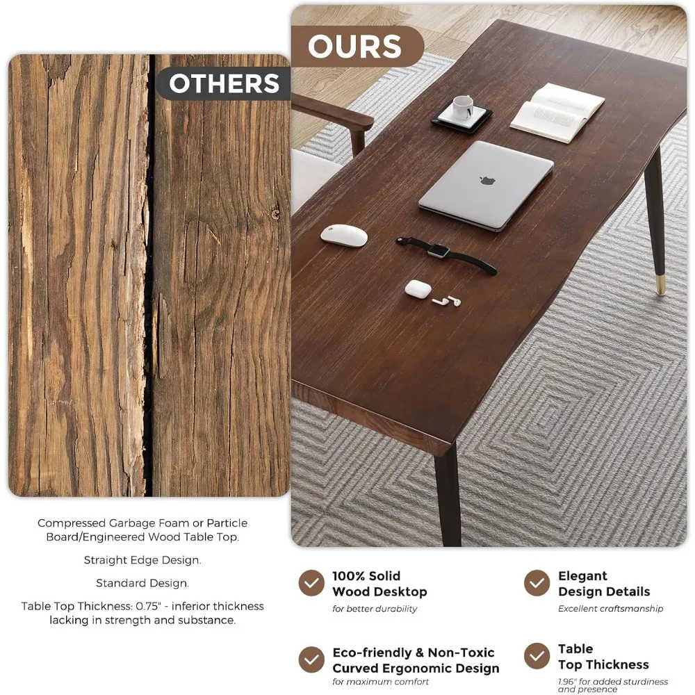 Modern Simple Style 55" Standing Desk Study Computer Desk - Black Metal Frame, Solid Wood Planks