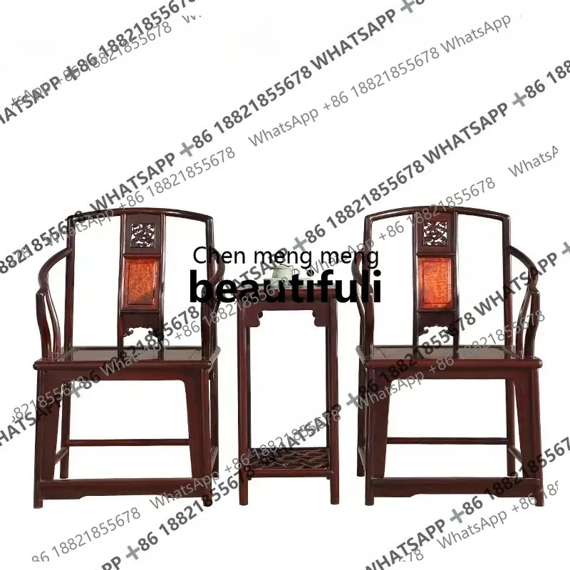 

Sour branch wood, inlaid cherry wood three-piece set, coffee table combination solid wood antique back chair