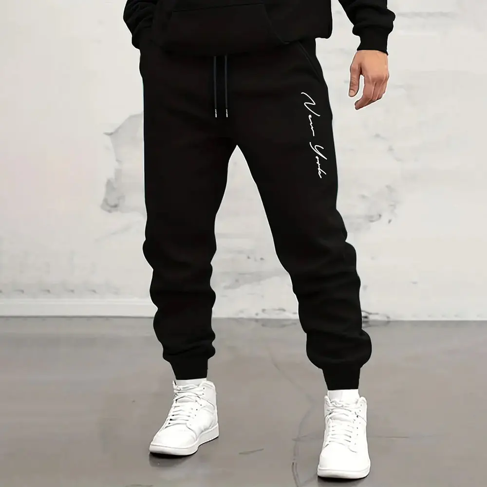 

2026 New Fashion Japanese Printed Sweatpants Men's Large Size Loose Casual Pocket Drawstring Sweatpants Winter Thick Warm Pants