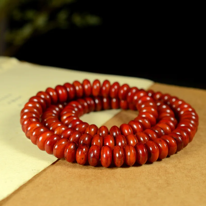 Tibetan-style -altitude red horn abacus beads Buddhist for men and women, high-polish yak bone hand bracelet