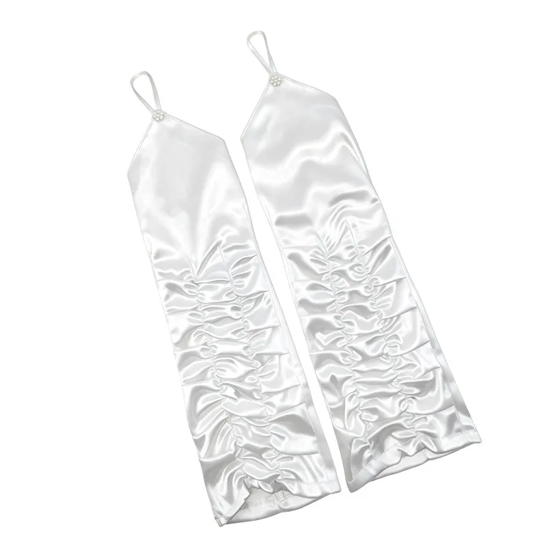 Gloves Women Ruched Rhinestone Bridal Wedding Satin Stretch Long Party Ball Accessory Soft Breathable Elegant Lightweight