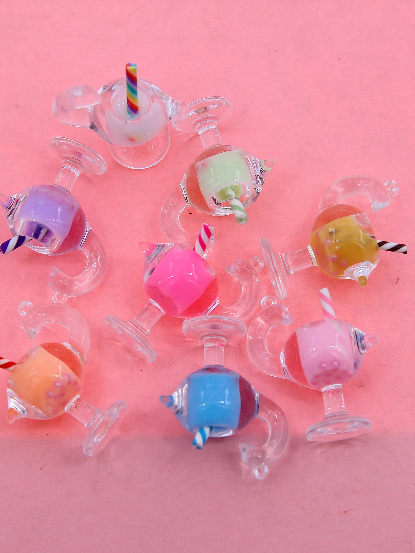 10pcs 32*28 mixed color bubble tea straw Swan goblet DIYdiy phone case Keychain hanging necklace earrings accessories