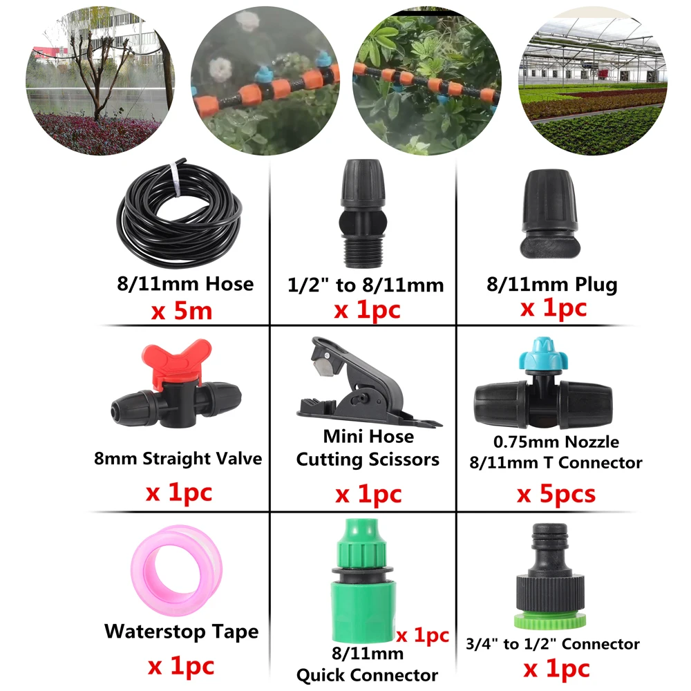 5/10/15/20m Garden Hose Watering Kit 0.75mm Garden Accessories Orifice Lock Spray Nozzle Lawn Greenhouse Irrigation System