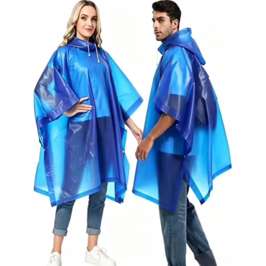 

2-Pack Reusable Rain Ponchos for Adults, Raincoats Emergency Survival for Women/Men Hood and Drawstring