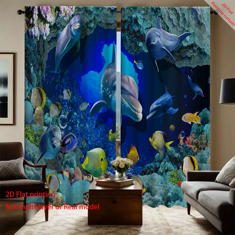 

Beautiful underwater world printed curtains, home decoration curtains, bedroom, living room, dormitory sunshade curtains