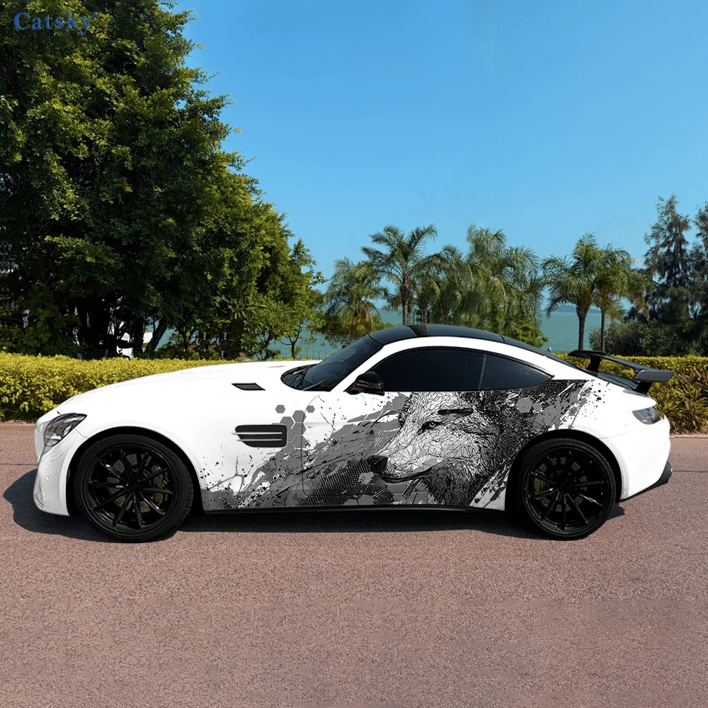 Striped Hexagon Wolf Head Splash Decal, Durable, Fade-Resistant, Easy to Install and Remove - Enhance Your Vehicles Aesthetic wi