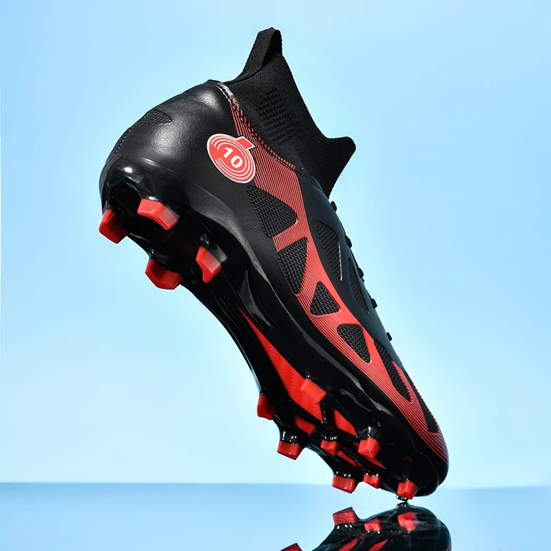 

Men Women High Top Soccer Shoes Non-slip Spikes Football Boots Studded Soccer Cleats Teenagers Futsal Training Shoes Size 32-46