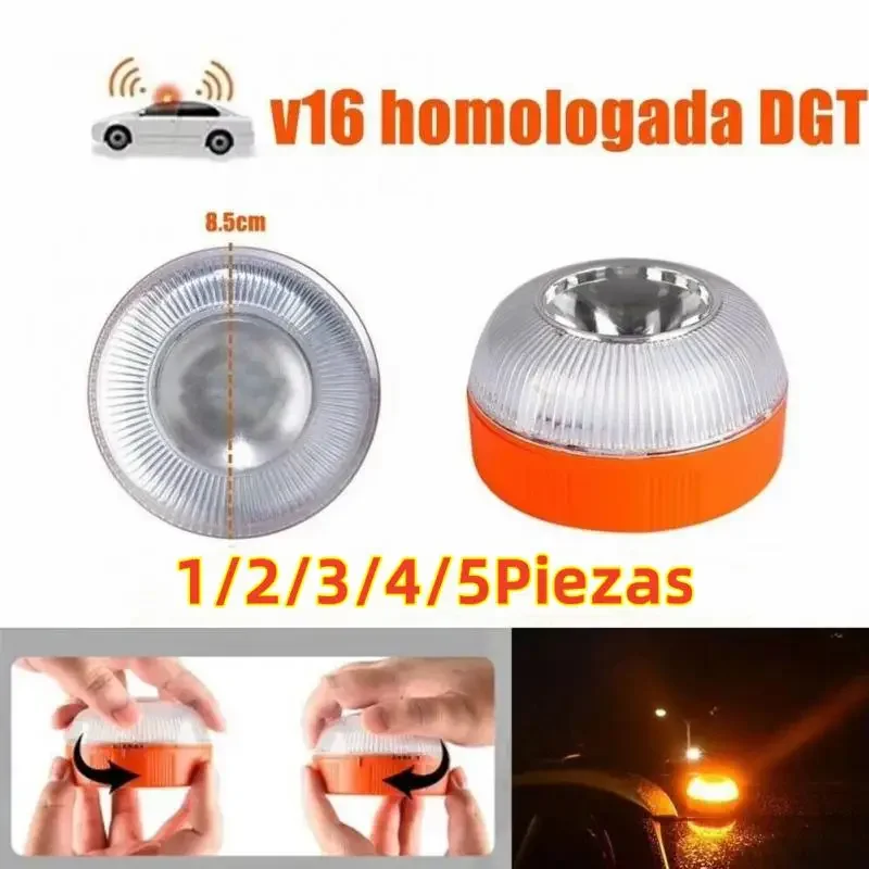 Luz intermitente de explosión V16 recargable, luz LED de ayuda de emergencia, luz de Flash estroboscópica de inducción magnética, luz de advertencia intermitente, 1 ~ 5 uds.