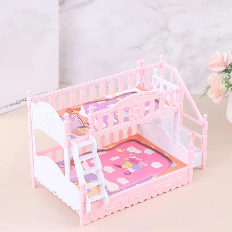 Poppenhuis Accessoires Simulatie Bed Speelgoed 17Cm Meubels Europese Stijl Dubbeldekker Prinses Bed Meisjes Spelen Huis Speelgoed