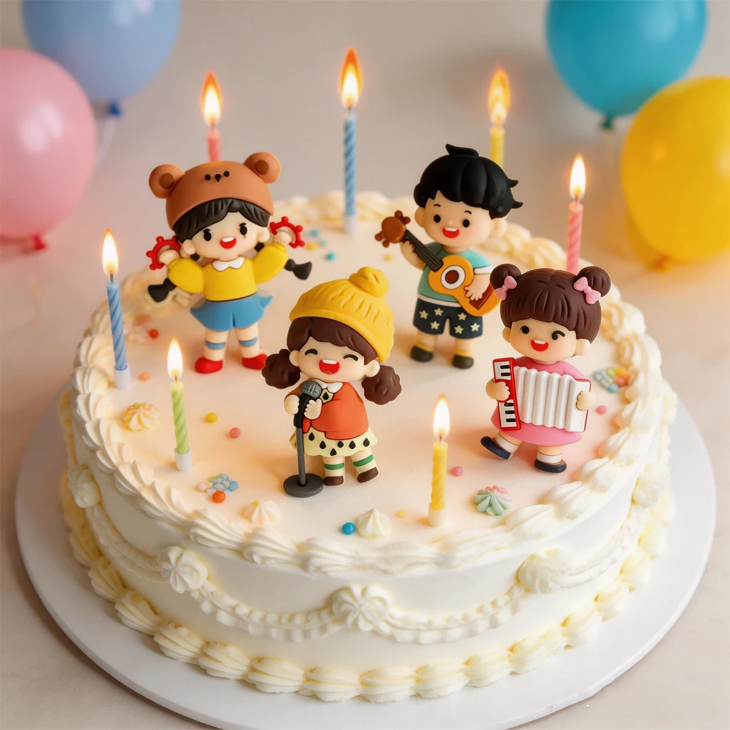 Kreative, niedliche Kuchen-Dekorationen für Jungen und Mädchen mit Akkordeon und Gitarre für Kindertag, Party und Geburtstag
