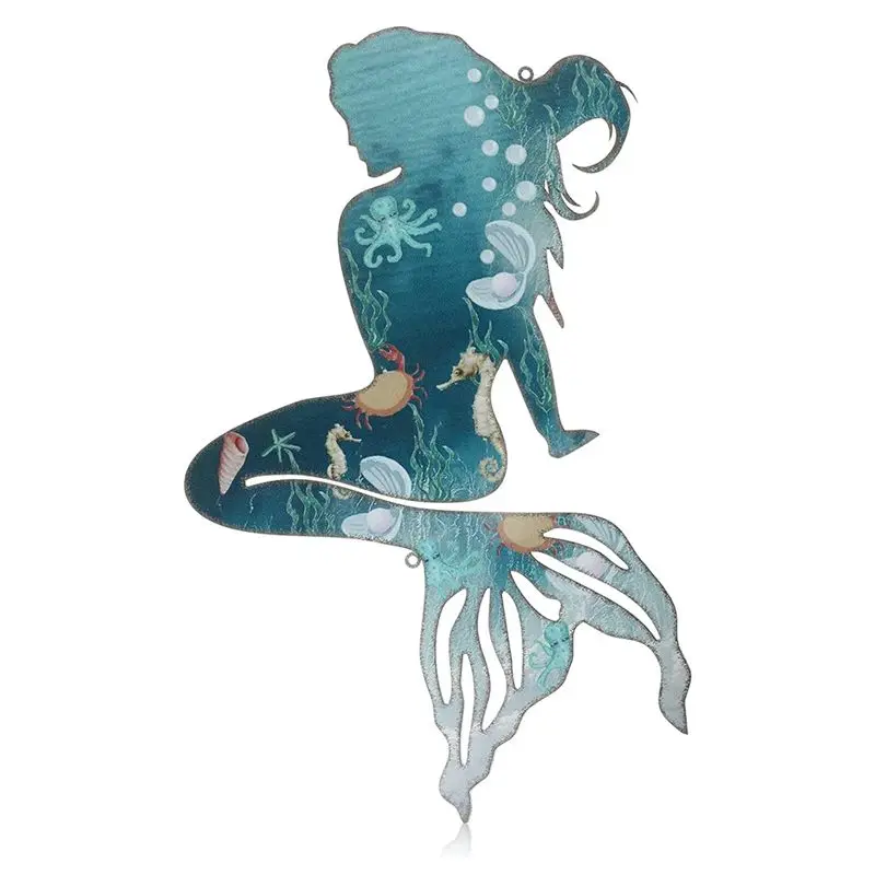 ABVC Metal Mermaid Wall Art Rustic Hanging Mermaid Wall Decor Blue Metal Mermaid Decorations Elegant Mermaid Sculpture 25Cm Dura