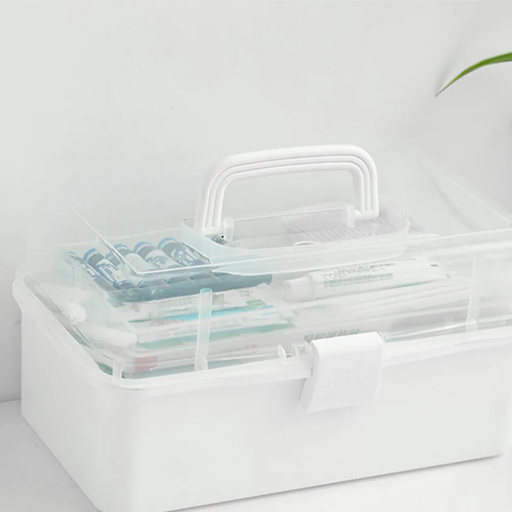 Household Medicine Container Size L Transparent Cover Childproof Lock 3 Layer Large Capacity Portable Plastic First Aid Box
