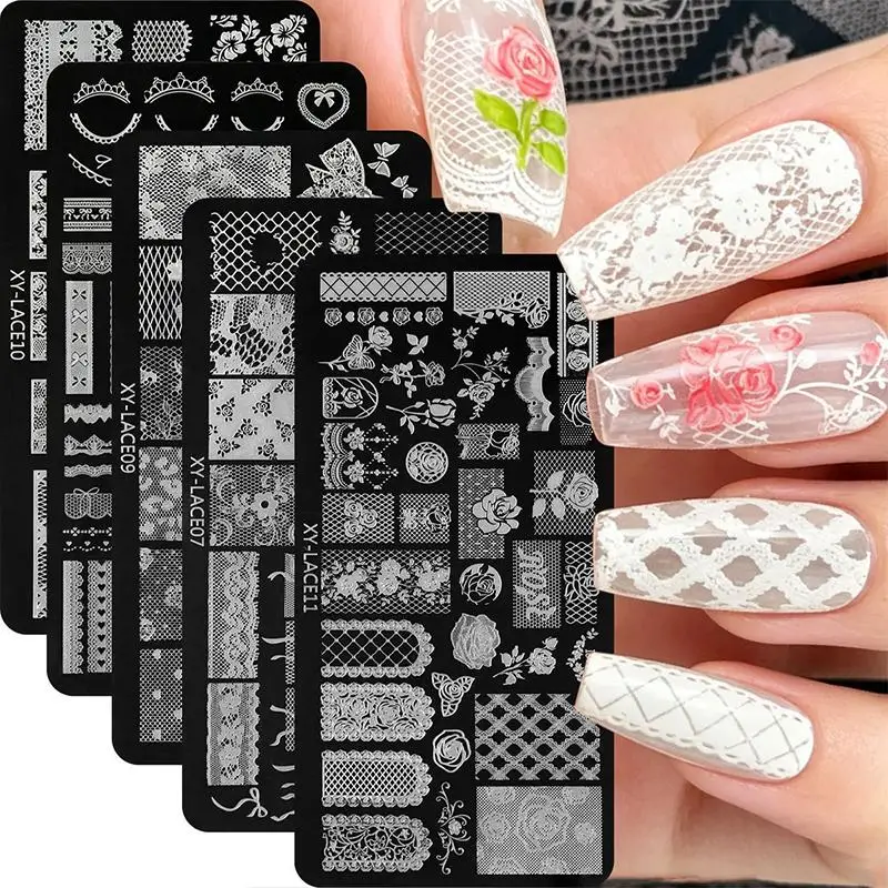 Stainless Steel Nail Stamping Plates Pretty Lace Floral Designs Creative DIY Manicure Tool Gift for Nail Art Fans