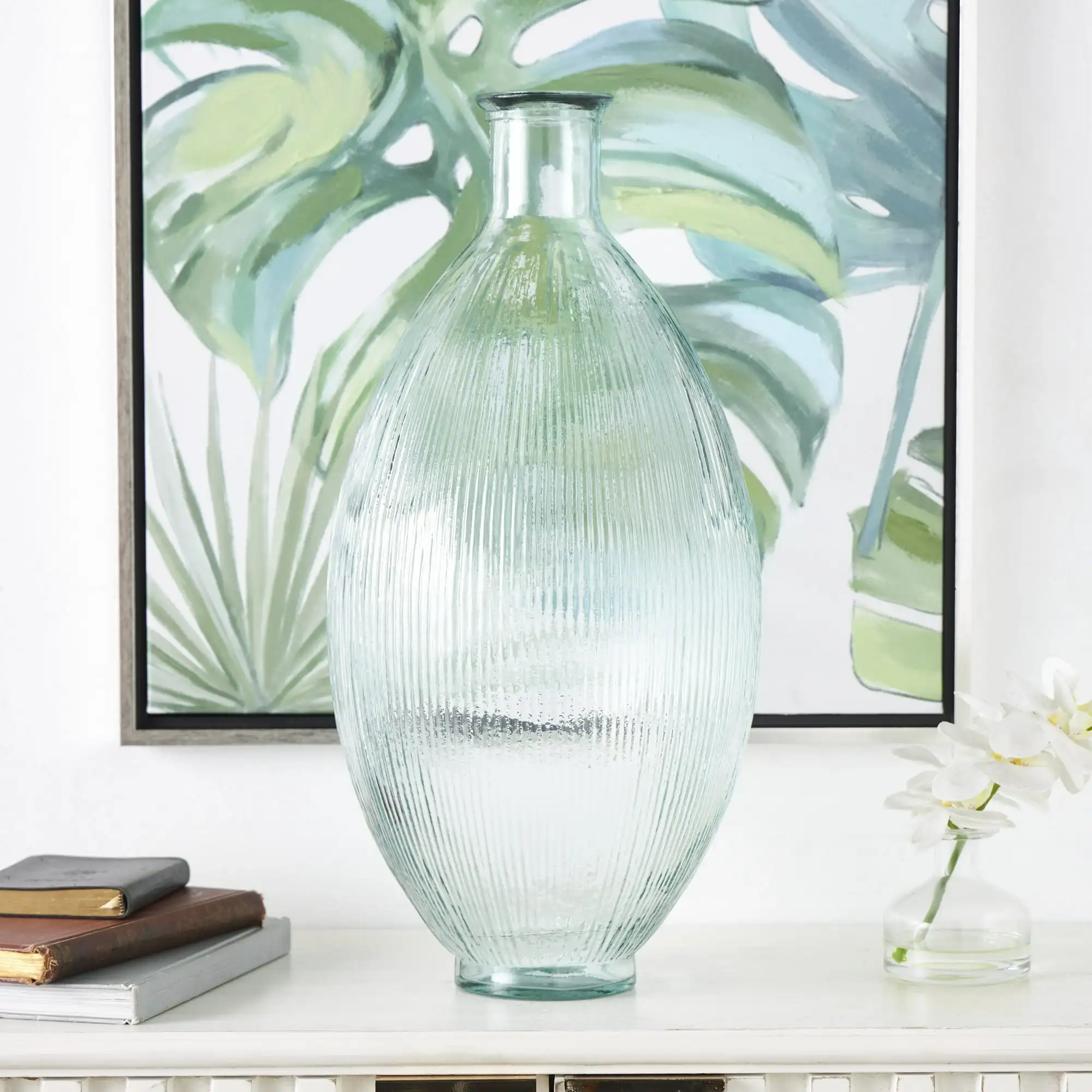 

DecMode 23" Handmade Ribbed Spanish Bottle Recycled Glass Vase