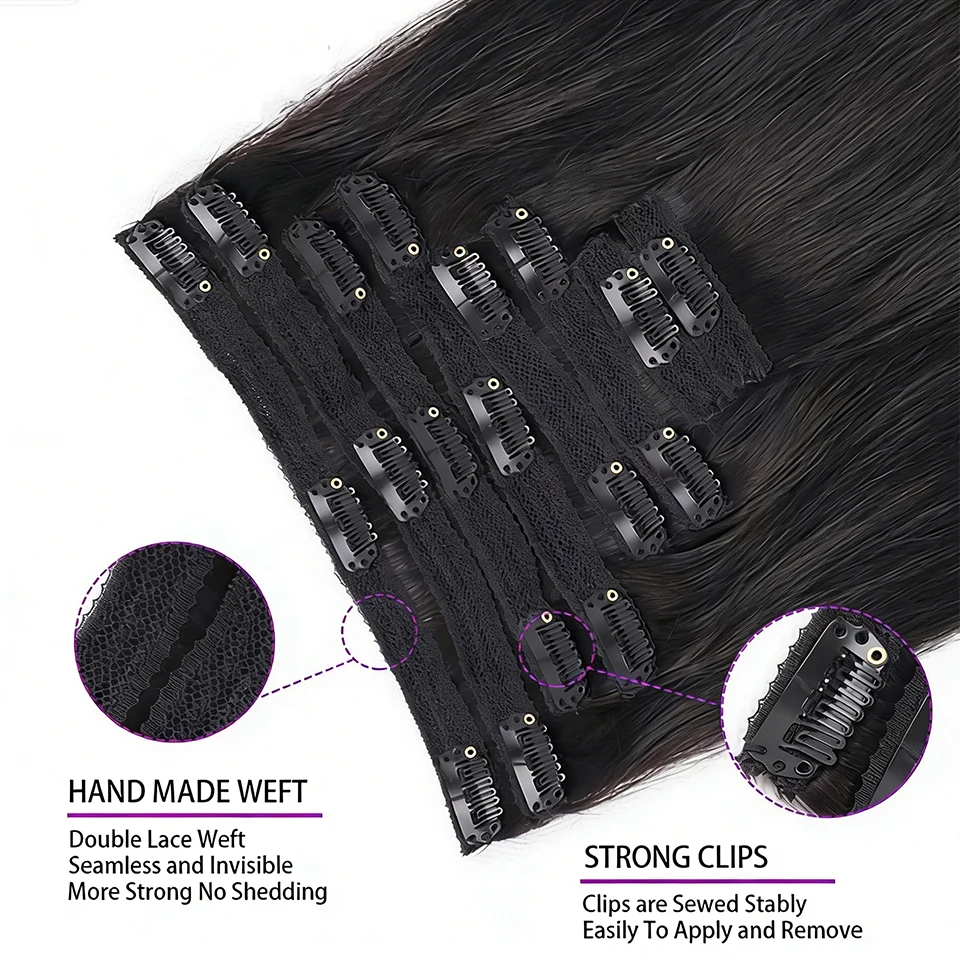 Extensiones sin costura de cabello humano brasileño Remy, natural y suave, 8 piezas, 120g, con clip 3