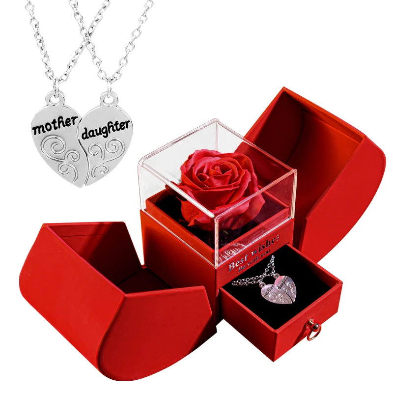 Two-Part Mother and Daughter Necklace Flower Apple Jewelry Box Soap Rose Broken Heart Pendant Necklace Jewelry Gift for Mom