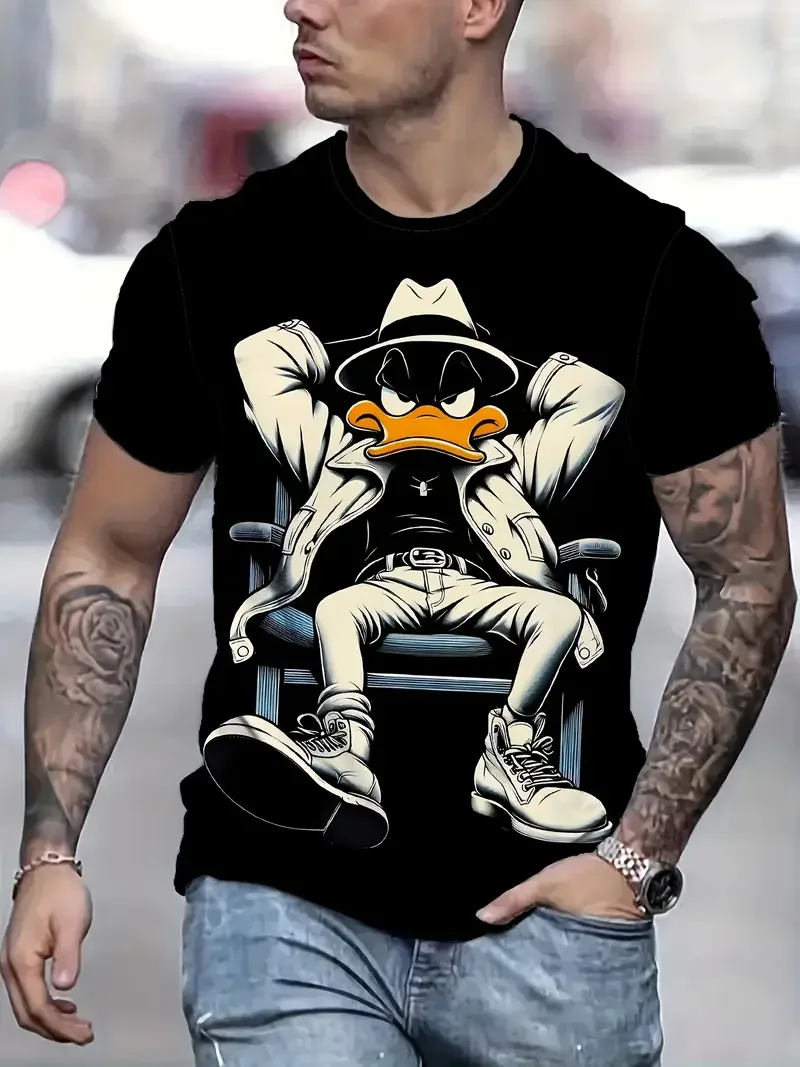 Funny Men's T Shirt Cartoon Duck Print Summer Casual Short Sleeve Pullover Fashion T-shirts Outdoor Male Overszied Clothing image 2