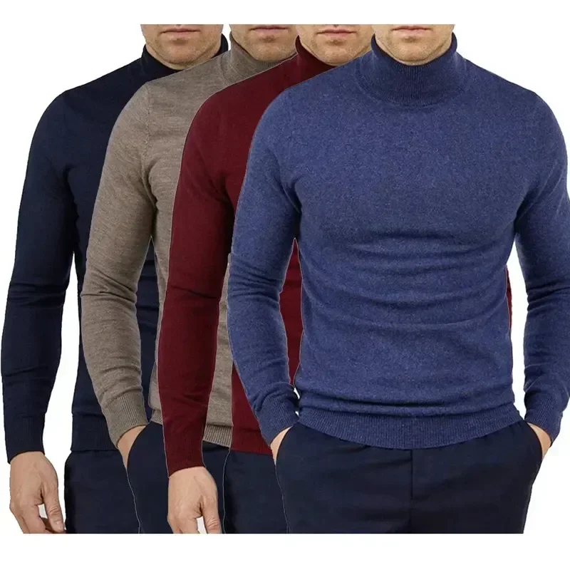 European and American Men's New Fashion Simple Solid Color High Neck Base Knitted Sweater for Autumn and Winter.