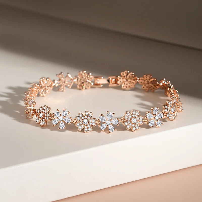 

Luxury Design Roman Charm Bracelet for Women Cubic Zirconia Flower Bracelet Valentines Day Gift Jewelry for Women