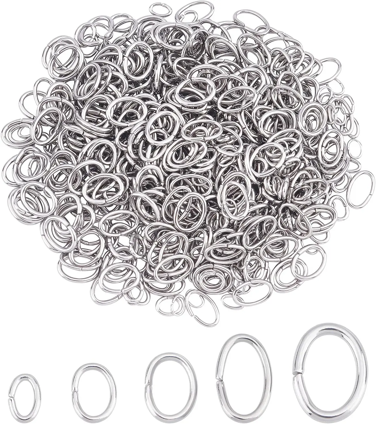 50Pcs/Lot 5-10mm Stainless Steel Oval Jump Rings Split Open Rings Link Loops Connectors For DIY Bracelet Necklace Jewelry Making