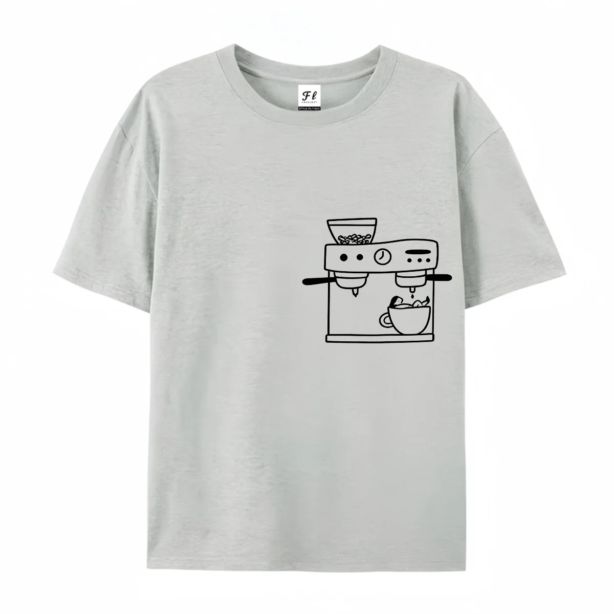 Cute Espresso Machine Graphic T-Shirt Hand Drawn Coffee Maker Cartoon Girl In Coffee Cup Funny Coffee Lover Short Sleeve Tops