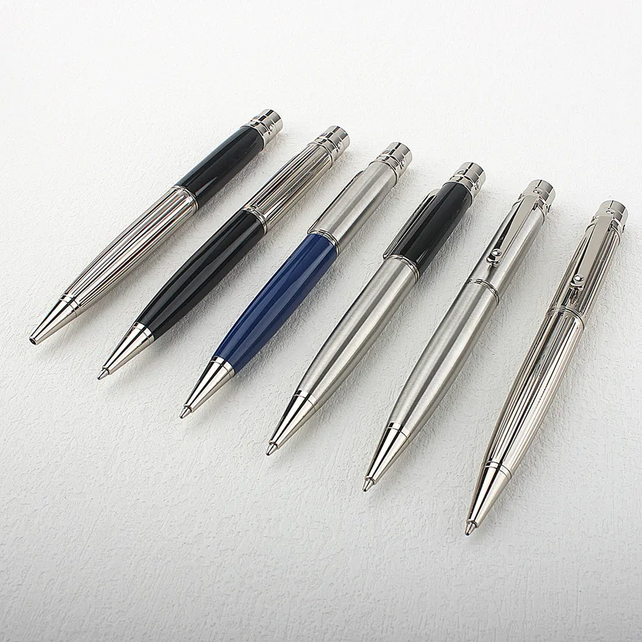 Bolígrafo de metal con patrones tallados de lujo, bolígrafos metálicos giratorios retráctiles a rayas, bolígrafo fresco
