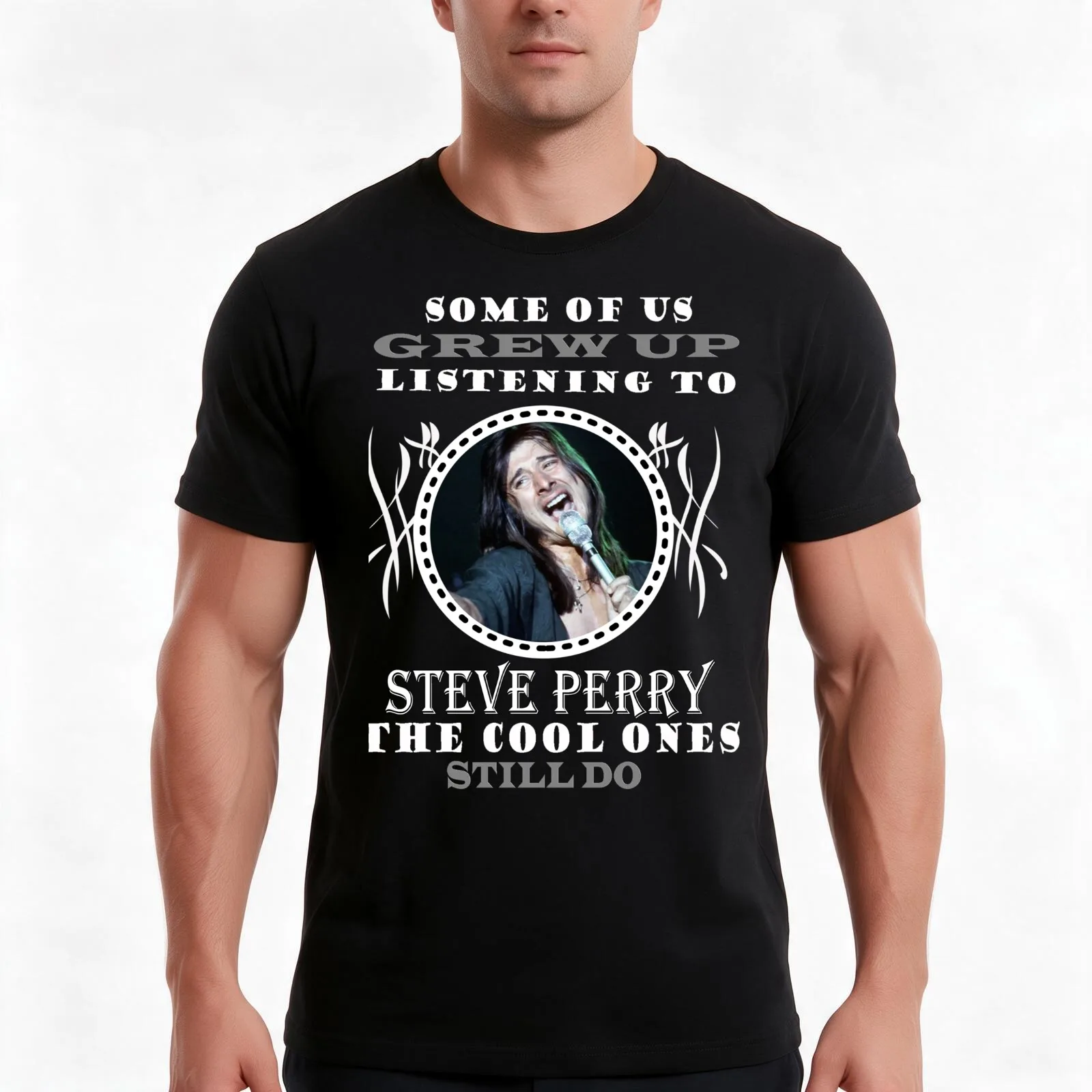 Steve perry journey T-Shirt, Summer Casual Cotton Tee, Oversized Streetwear Tops, Vintage Graphic Print, Loose Fit Short Sleeve