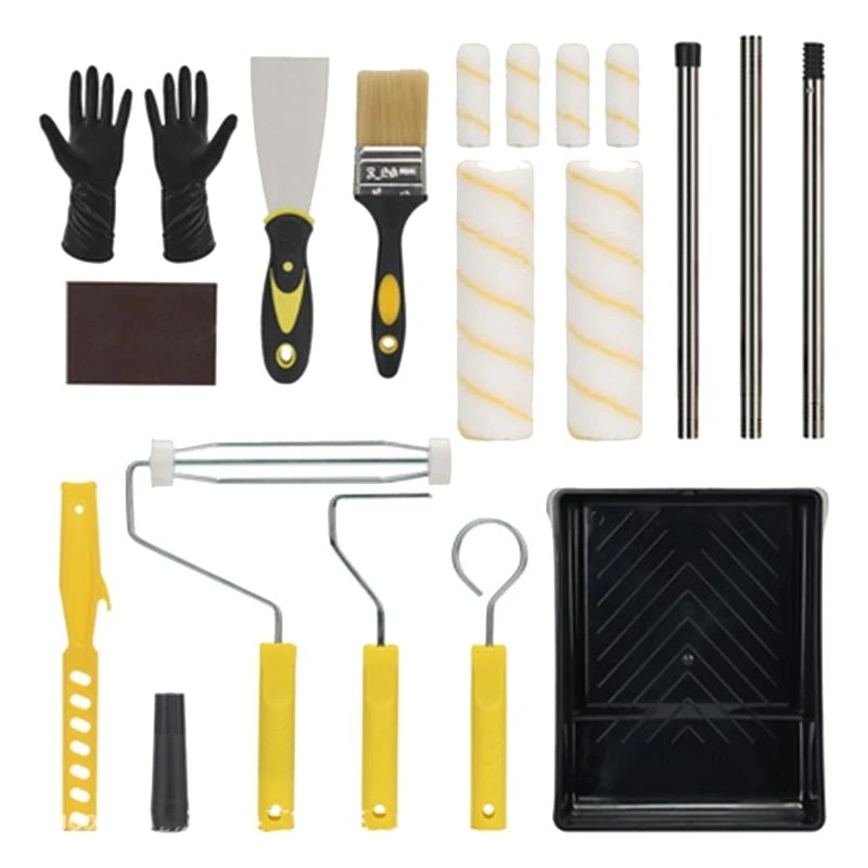 T19C Complete Paint Roller Kit With Brushes& Tray, PCS Extension Pole Included For DIY& Professional Projects