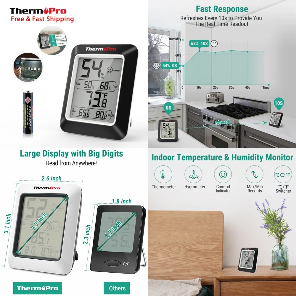 

Other electronic thermometers2 Pack Digital Hygrometer Thermometer Indoor Temperature Humidity Monitor LCD Display Room Climate
