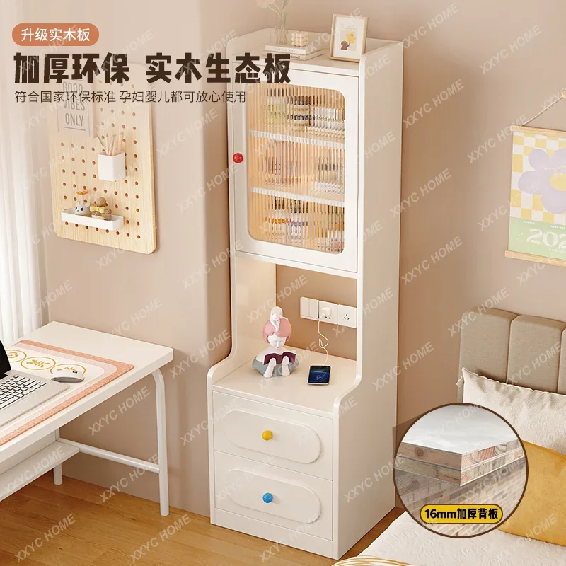 Solid wood  table Simple modern bedside storage  Small apartment high cabinet locker Super narrow bedroom storage cabinet