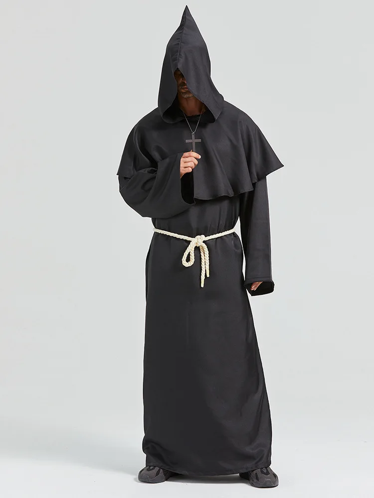 

Medieval Monk Robe Wizard Priest Men's Cosplay Costume loween Stage Set Long Sve Long Pants Satin Role-plang Outfit