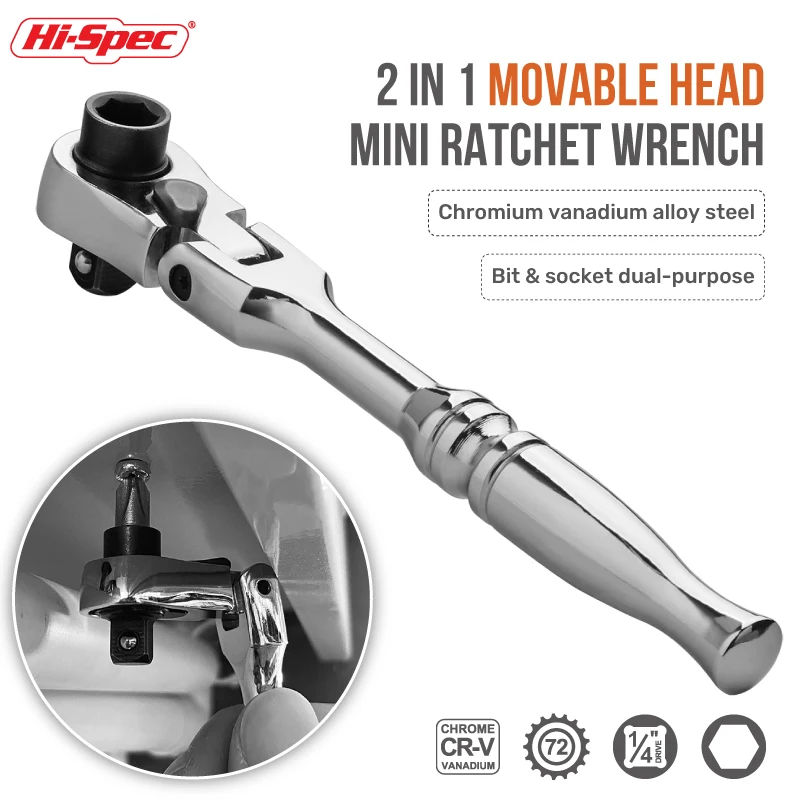 

Hi-Spec 2-in-1 Mini Ratchet Wrench Movable Head Handle Double-Ended Socket Wrench Small Fly Torque Spanner Hand Repair Tools