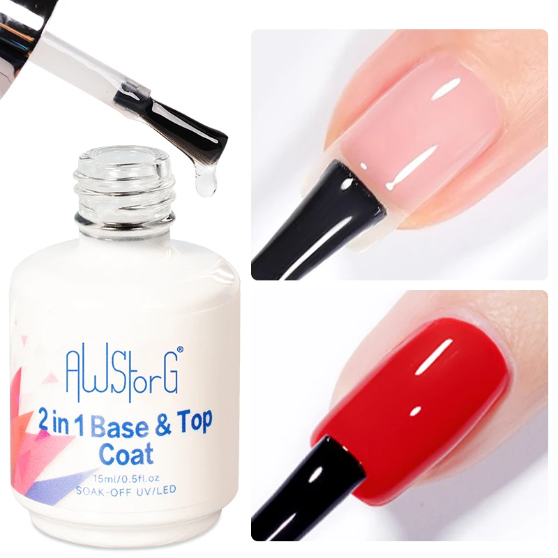 2 In 1 Base & Top Coat Gel 15ml Soak Off UV LED Gloss Anti-scratch Long Lasting Seal Layer Salon Home DIY Nail Manicure Tools