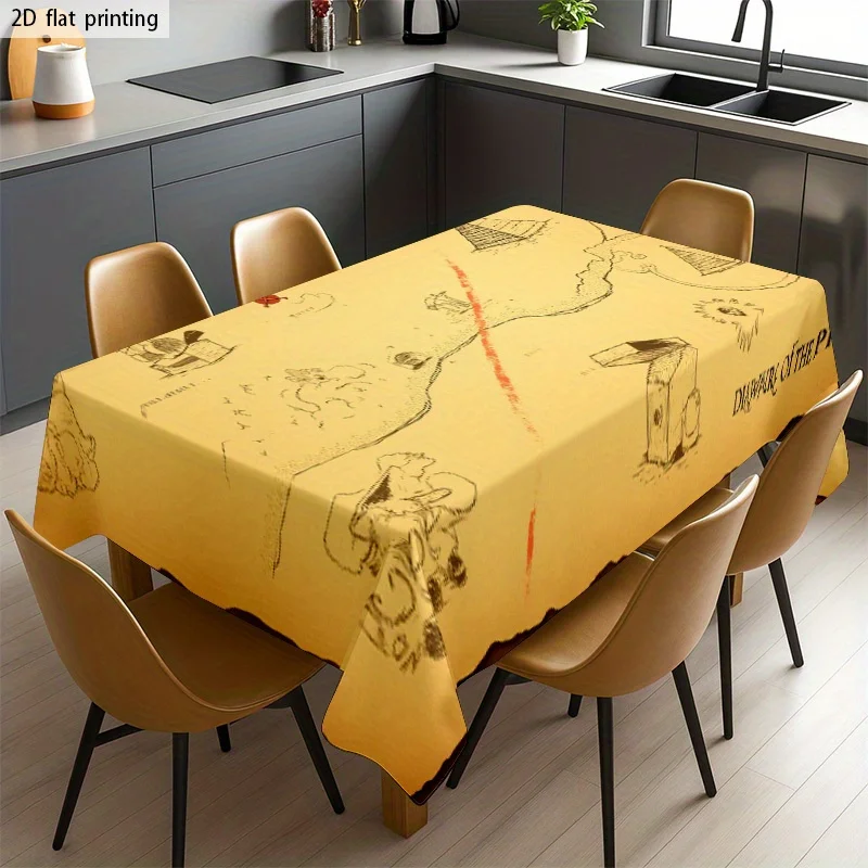 Yellow Pirate Adventure Tablecloth Waterproof Picnic Cloth for Dining Room Outdoor Party Decor