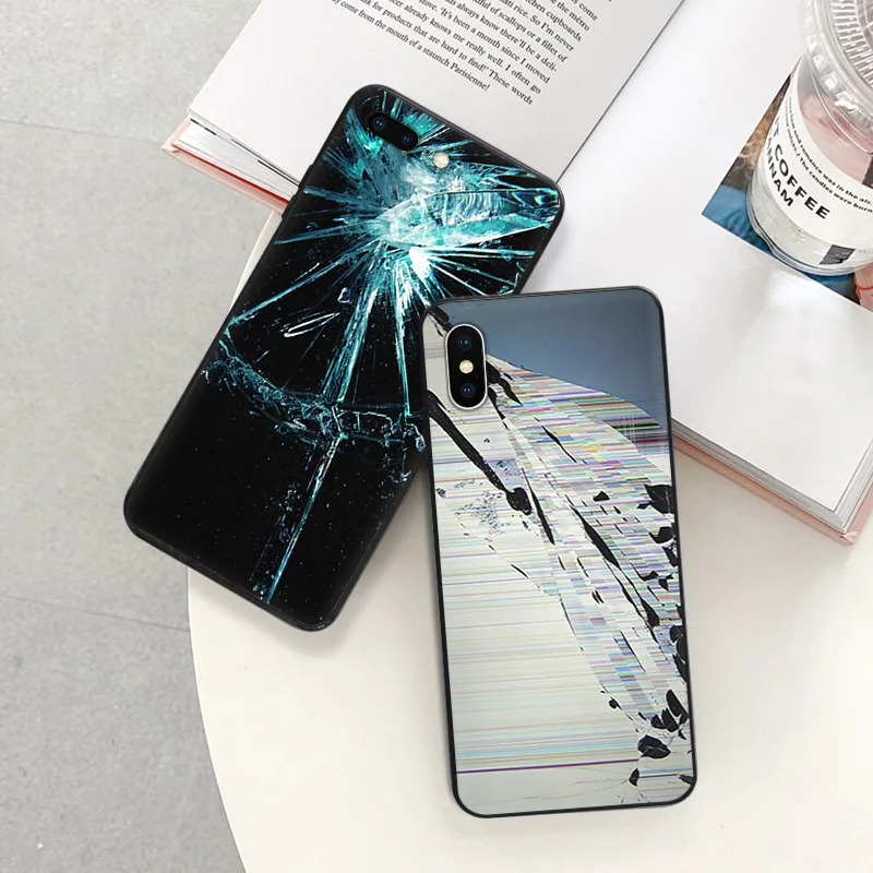 Matte Phone Case For iphone 14 Pro 15 13 12 Mini 11 8 7 6 6s Plus SE X XS Max XR Flaw Cracked Screen Blue Green Art Black Cover