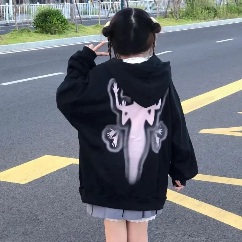 

Street Personality Hoodie Women Oversize Loose Autumn/Winter Print Lazy Loose Top Trendy Student Style Sweatshirt Goth Clothes