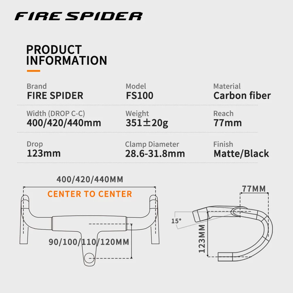 FIRE SPIDER FS100 Carbon Bicycle Handlebar OD2 Road Bicycles Carbon Road Handlebar Integrated Carbon Handlebar With Stem 31.8mm