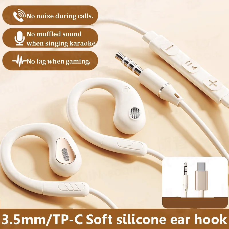 Écouteurs filaires à Conduction d'air, casque de karaoké de jeu à oreille ouverte de Type C de 3.5mm avec Microphone HD, casque de musique Hifi non dans l'oreille