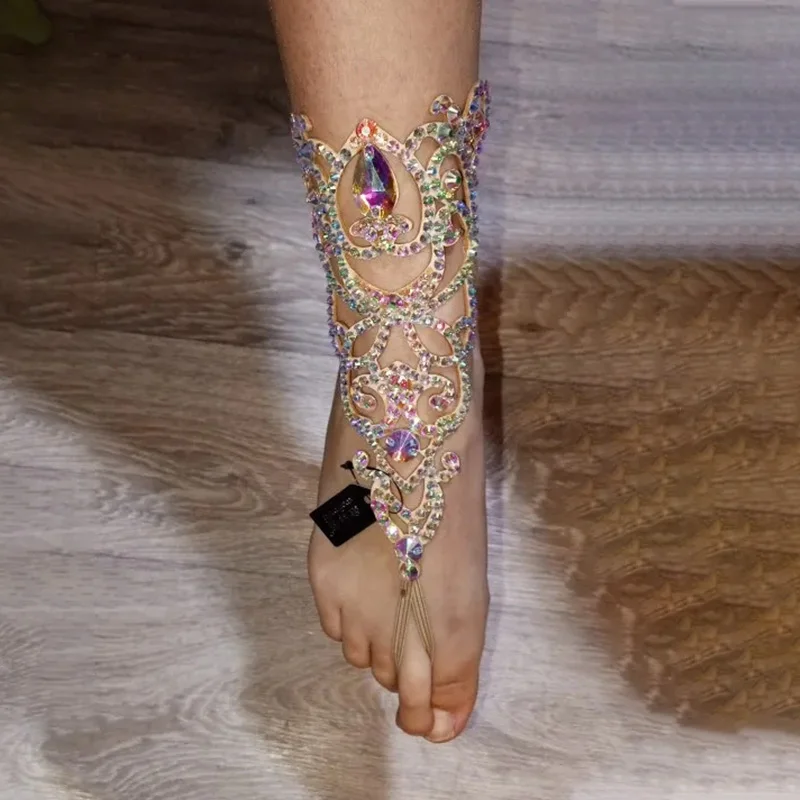 Braccialetto alla caviglia in cristallo di danza del ventre Set di gioielli per le donne semplice catena di braccialetti con strass colorati decorazione esagerata