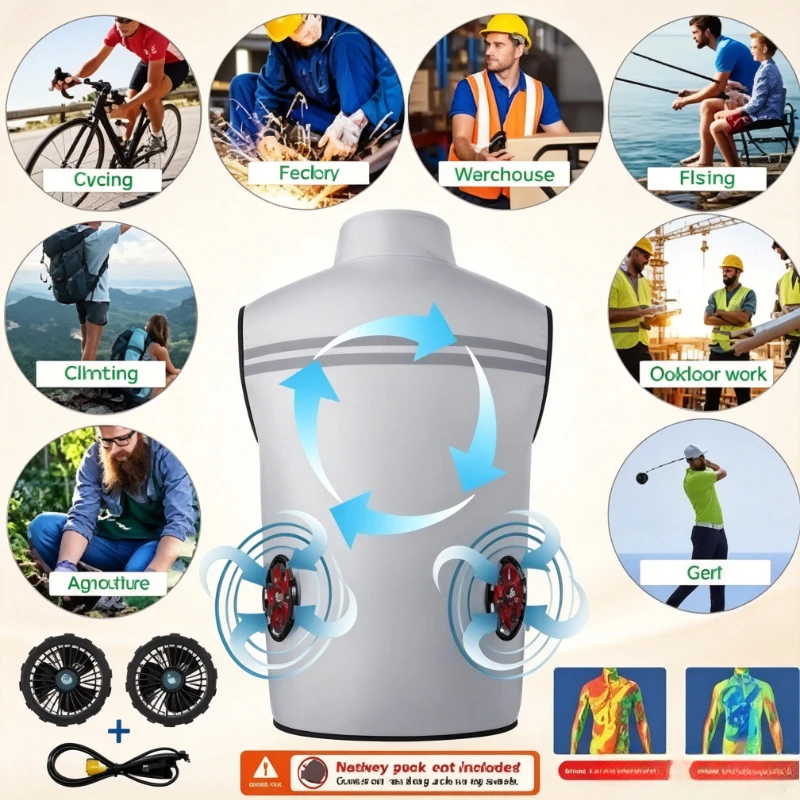 Summer Cooling Vest USB 12V/5V Fans Rechargeable Hooded Air Conditioner Clothes Sleeveless Fan Cooling Workwear Outdoor Sport