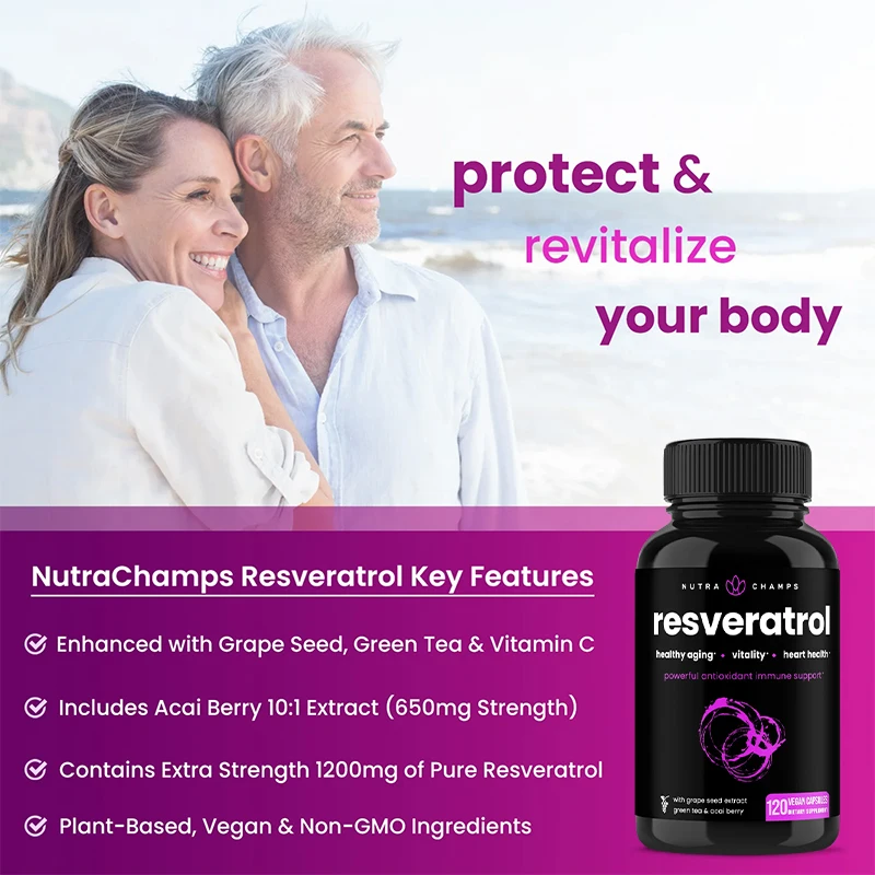 مكمل ريسفيراترول العضوي - مضاد للأكسدة قوي، يساعد على صحة الدورة الدموية، ودعم المناعة، ويعزز الشيخوخة الصحية