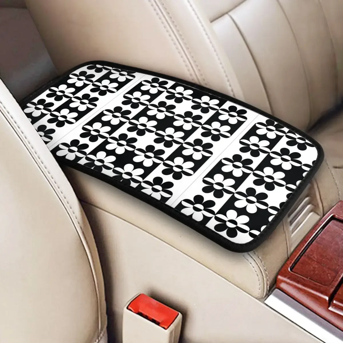 Four Seasons Car Armrest Cover Mat Daisy Flower Waterproof Center Console Protective Cushion Pad Auto Interior