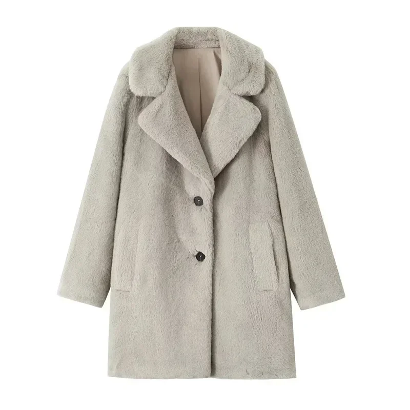 Blazer en laine d'agneau blanc cassé pour femme, veste élégante pour femme, bouton unique, vêtements de travail chauds, manteau de bureau pour femme, hiver