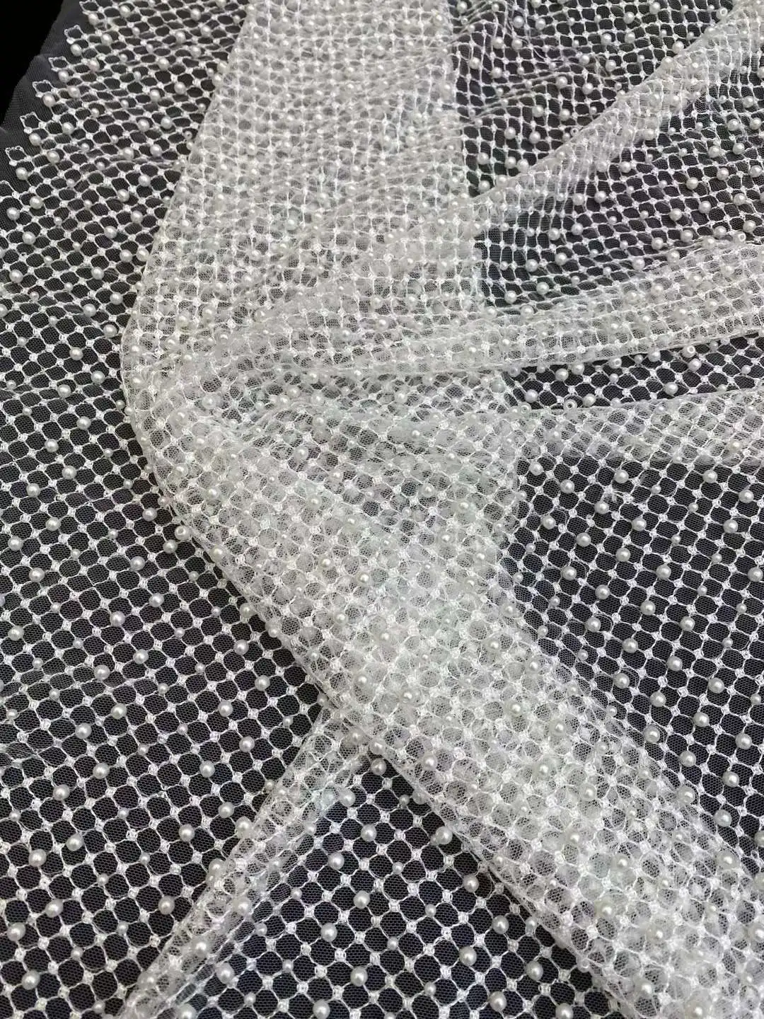 High qualtiy Pearls Embroidery tulle Net,Stones, African fabric/Heavy/Beaded  French Yarn lace/For Party dresses/Wedding,