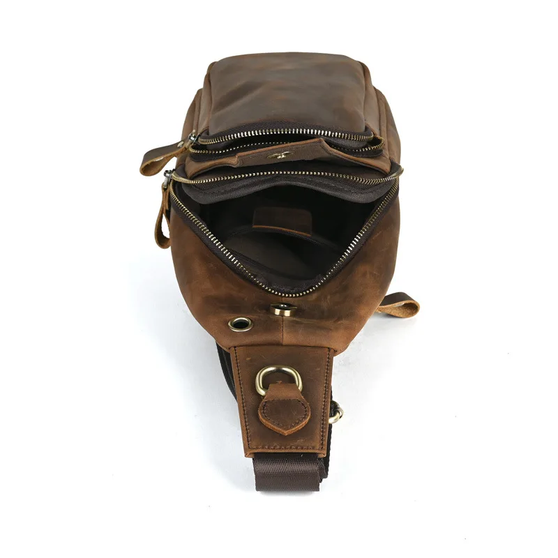 LD-Genuine leather crossbody bag for men, retro Crazy Horse single shoulder layered cowhide men's front shoulder bag