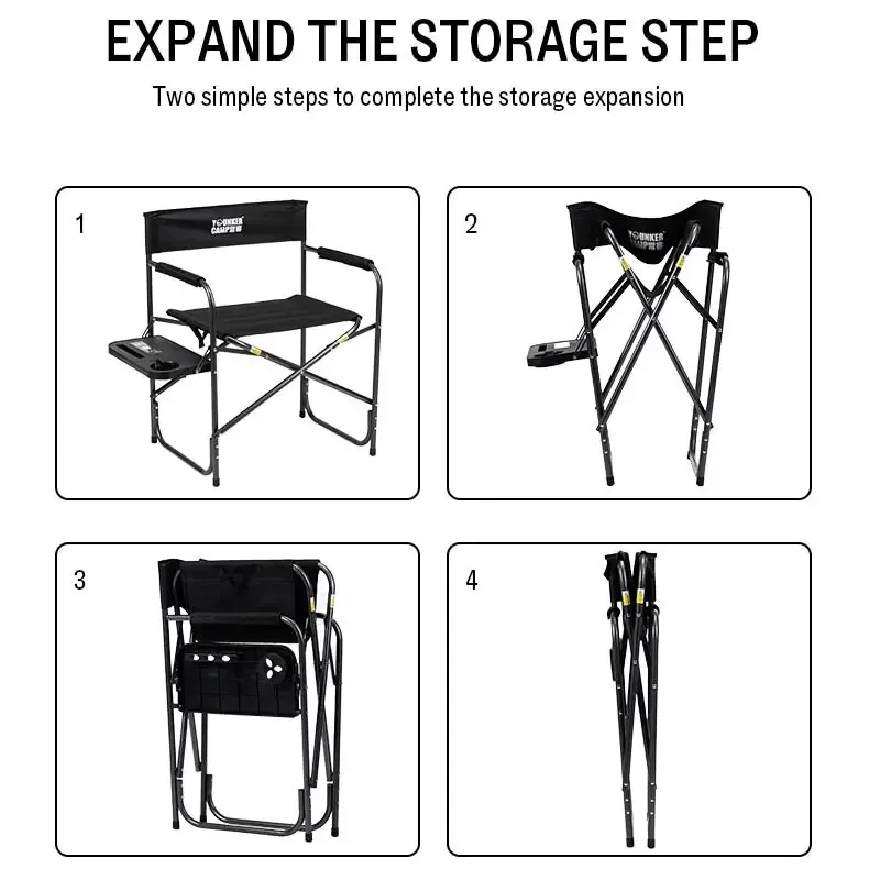 Outdoor Camping Folding Chair Portable Back Director Chair Oxford Cloth Thickened Black Gear Casual Fishing