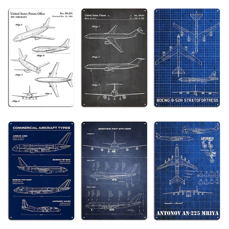 Boeing 747 Navy Blueprint Antonov An-225 Buran AN 225 Mriya Aircraft Metal Design Pub Plaques Cave Tin Sign Poster