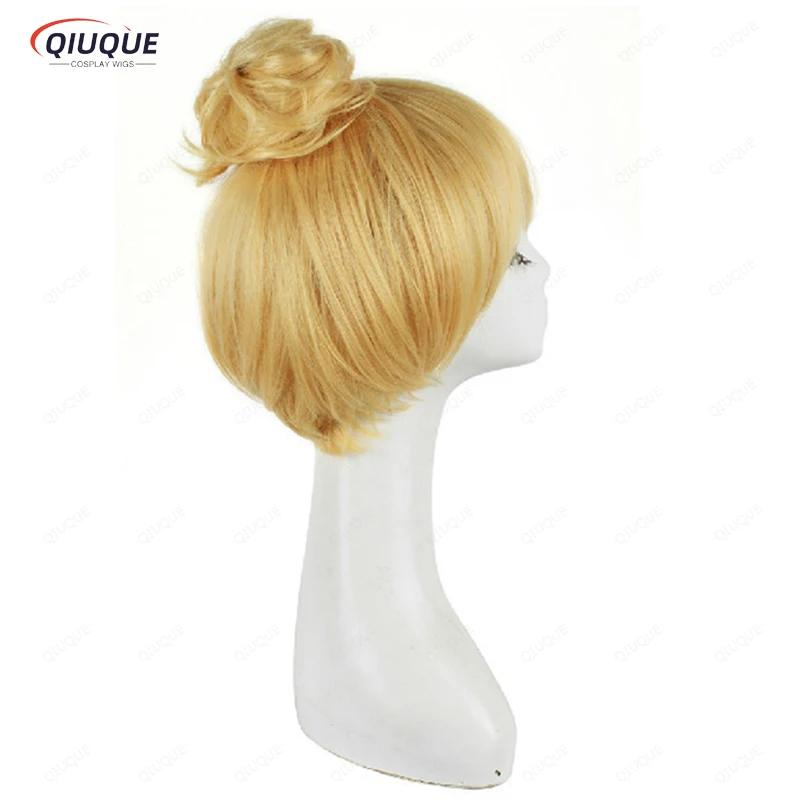 Princesa Tinker Bell Tinkerbell Cabelo Loiro Curto com Bun, Resistente ao Calor Cosplay Traje Perucas, Cap Free