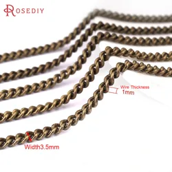 (JM2645) 2 Meter  Width 3.5mm Wire Thickness 1mm Antique Bronze Copper Extended Twisted Chains Accessories
